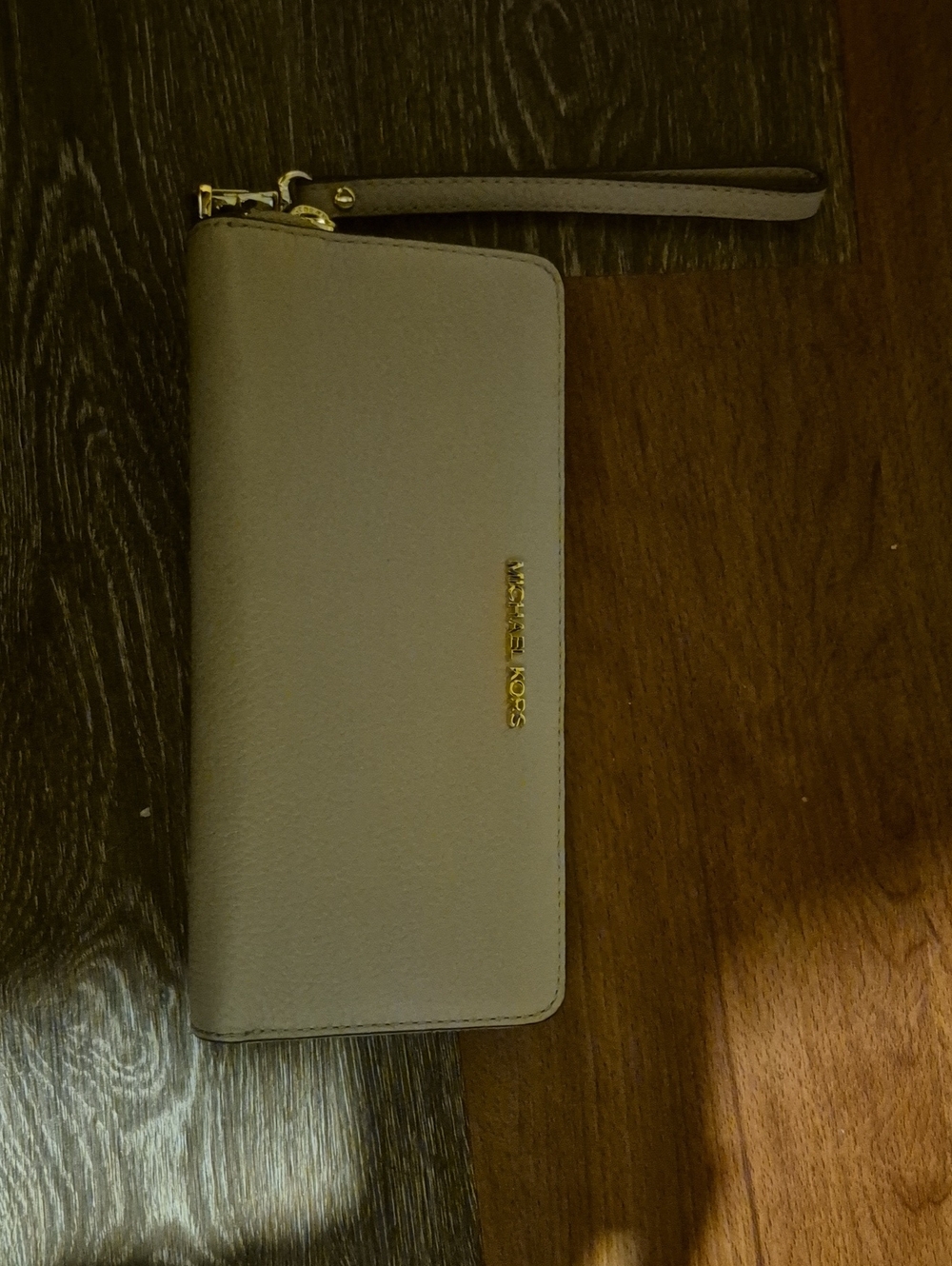 Michael Kors Taupe Leather Wristlet Wallet with Gold Hardware